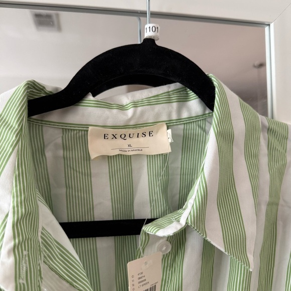New Anthropologie EXQUISE TOBI MINI SHIRT DRESS GREEN STRIPE - XL - Picture 3 of 7